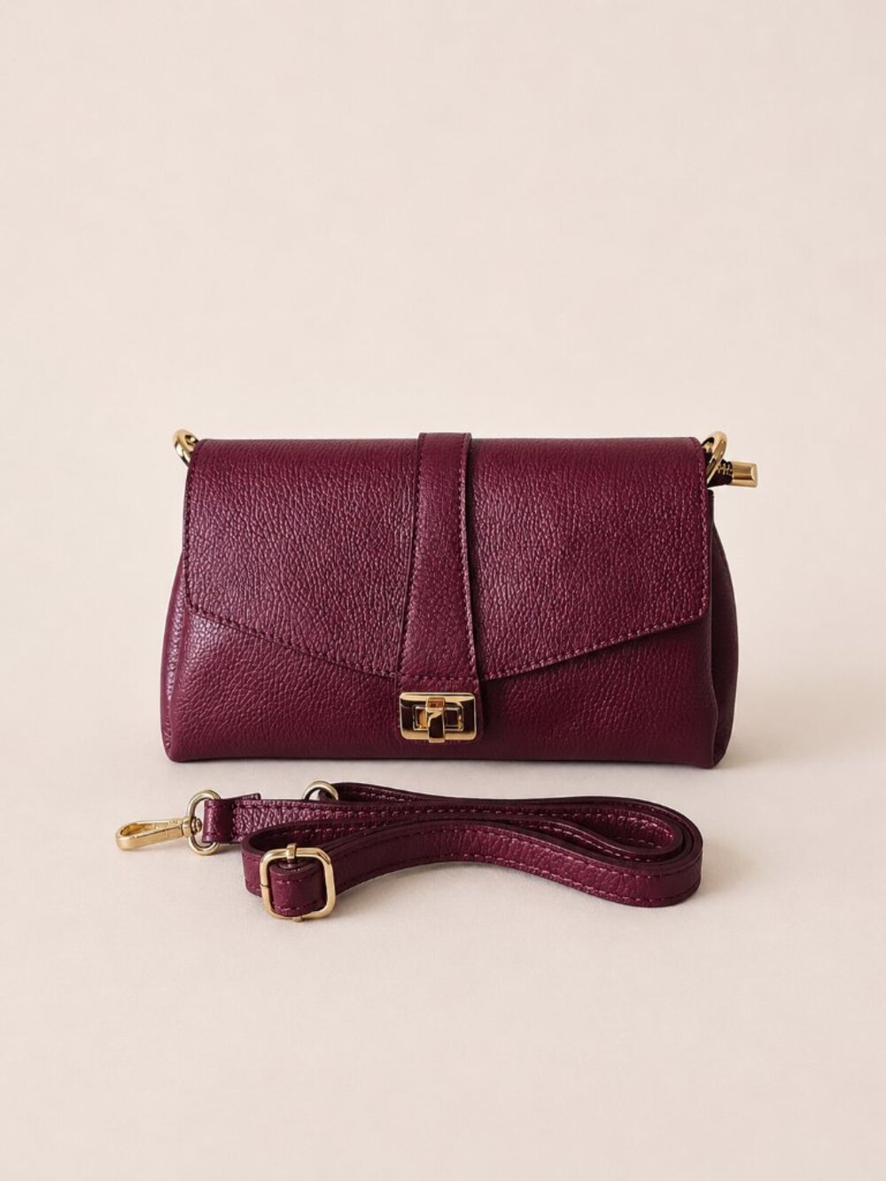 Burgundy Italian Leather Crossbody Bag, Structured Shoulder Purse